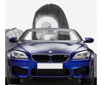 fahren sie einen blauen cabrio bmw mit diesem fotomontage in dem sie ihr foto setzen konnen um zu sehen wie sie mit dem auto kommen