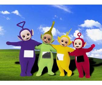 fotomontage in der ihr bild ist auf dem bildschirm der teletubbies