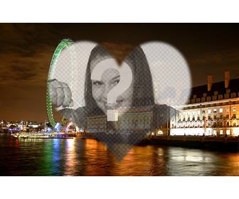 fotomontage der liebe in london mit dem london eye und landschaft formigen rahmen herzen wo sie ihr foto setzen konnen