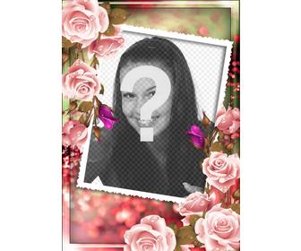 bilderrahmen mit rosen um ein unscharfes rosa und grunem hintergrund mit foto und text zu personifizieren