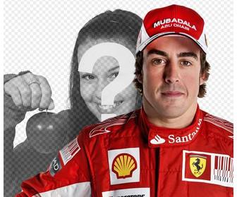 fotomontage in dem sie in einem foto mit fernando alonso ferrari-fahrer erscheinen