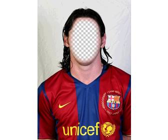 fotomontage von lionel messi vom fc barcelona gesicht in seinem gesicht