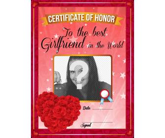 zertifikat der besten freundin in der welt mit roten rosen in herzform mit einem foto personalisiert