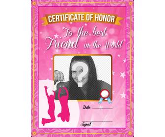 rosa zertifikat mit sternen und funkelt ihre beste freundin geben und legte ein bild auf sie und text online