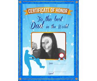 ehrenurkunde der beste vater der welt eine personalisierte blau-zertifikat mit einem foto und text