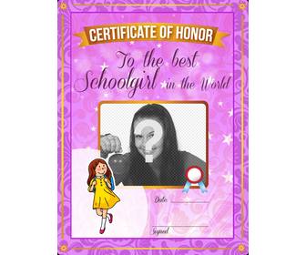 zertifikat mit einem foto an die beste studentische in der welt mit einem lila rahmen anmelden