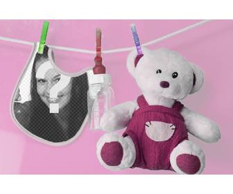 fotomontage mit latz und ausgestopfte soito ein bild von ihr neugeborenes madchen mit rosa hintergrund setzen