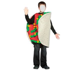 fotomontage eines kindes als taco gekleidet um ihr gesicht