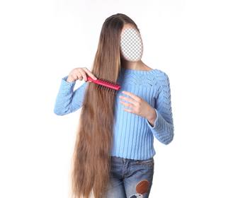 fotomontage eines madchens mit extra langen haaren mit dem gesicht
