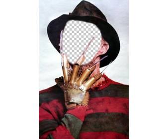 fotomontage von freddy krueger mit seinen krallen in das gesicht