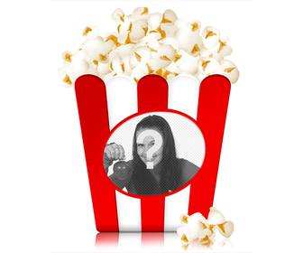 fotomontage ein bild auf dem typische popcorn kasten um einen film im kino zu sehen