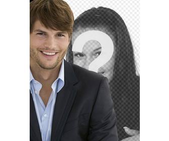 fotomontage mit ashton kutcher in einem anzug mit stoppeln und kurze haare um ein bild mit ihm zu haben