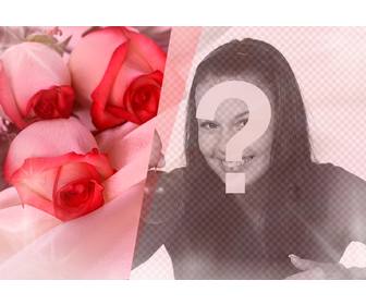 romantische fotomontage um ein foto von ihrem partner mit einigen rosen auf seide perlen und lichtblitze setzen