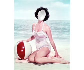 fotomontage ihr gesicht in einem vintage-madchen im badeanzug zu setzen sommer
