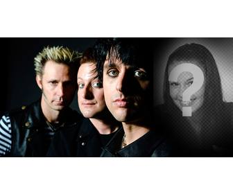 fotomontage mit greenday von billie joe warf einen schwarzen hintergrund wo sie ihr foto platzieren und der gruppe beitreten