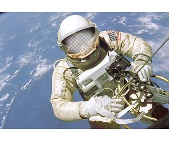 erstellen sie eine fotomontage eines astronauten und halten sie ihr gesicht in den helm