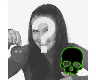 erstellen sie einen avatar fur facebook und twitter mit einem schwarzen totenkopf mit grun fluoreszierenden rand auf einem foto das sie hochladen