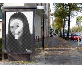 fotomontage zu setzen ein bild als ob ein festzelt werbeplakat in einer bushaltestelle war