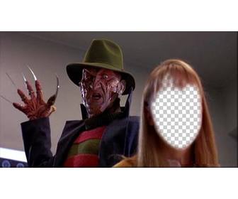 fotomontage einer szene von nightmare on elm street wo sie ihr bild von freddy krueger und seine krallen auf dem gesicht eines madchens angegriffen zu werden