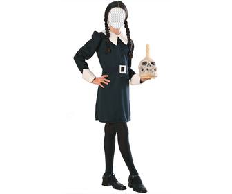 erstellen sie eine erschreckende fotomontage mit dieser fotografie von wednesday addams