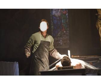 fotomontage des serienmorder dexter morgan in einer kirche