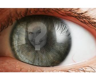 erstellen sie eine fotomontage mit einem auge und einem uberlagerten bild uber die iris und pupille als ausdruck