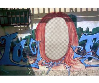 fotomontage eines graffiti eines kopfes ihr gesicht zu setzen