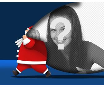 weihnachtskarte um ihr bild mit santa claus mit einem sack in dem sie ein bild hinzufugen