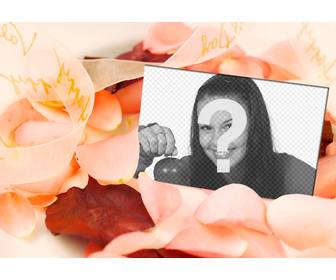 liebe foto-effekt um ein bild auf einer postkarte unter rosenblattern setzen sehr romantisch