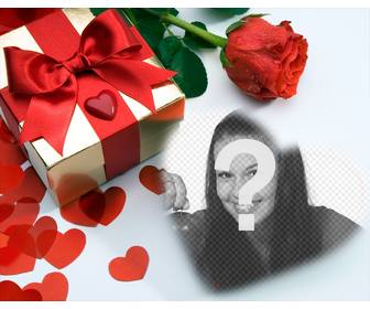 lovecard in denen theres ein geschenk herzen und eine rose sie konnen ihr bild in einem herz gelegt