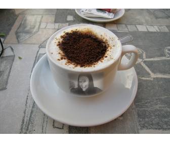 fotomontage um das foto zu markieren einfugen als eine tasse kaffee