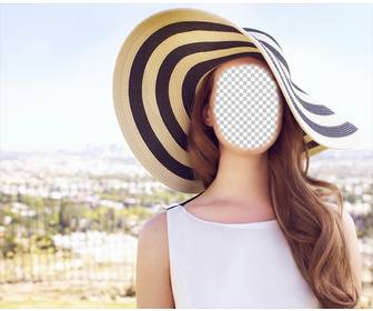 fotomontage zu bearbeiten von lana rey mit einem großen hut in der sonne aufwirft