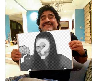 fotomontage mit maradona umklammert ihr foto mit ihrem foto und text