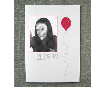 einfache geburtstagspostkarte mit einem roten ballon mit ihrem foto