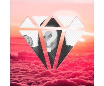 fotomontage zwischen rosa wolken um das foto in einer diamantform legen