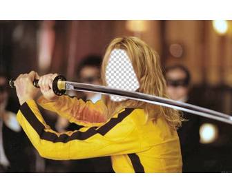 fotomontage ihr gesicht auf der schauspielerin uma thurman in kill bill setzen