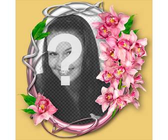 fotorahmen mit orchidee auf einem ornamentalen kreis mit ihrem foto