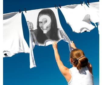 fotomontage um ihr bild auf einem gehangt weißen t-shirt anziehen