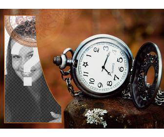 erstellen sie ein vintage-stil-collage mit einer taschenuhr
