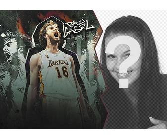 fotomontage mit basketball-spieler pau gasol