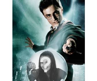 fotomontage von harry potter mit einer kristallkugel