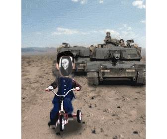 benutzerdefinierte animation von saddam hussein verfolgt von einem tank