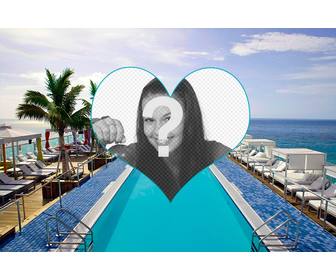sommerliche fotomontage um ihr foto legen zusammen mit einem luxuriosen pool