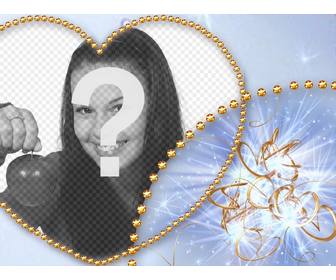 heart shaped fotorahmen mit goldenen knopfen und blauen hintergrund