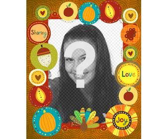 fotorahmen mit dekorativen aufkleber des thanksgiving day