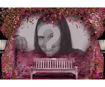 rosa fotomontage um das foto auf einer bank setzen