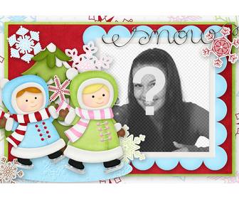 illustrated weihnachtskarte mit zwei madchen spielen ihr foto