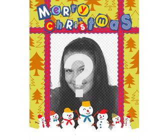bunte postkarte von weihnachten mit tanne hintergrund ihr foto setzen