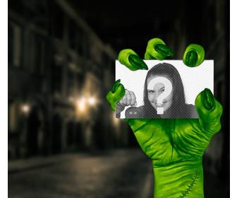 fotomontage mit einem grunen monster