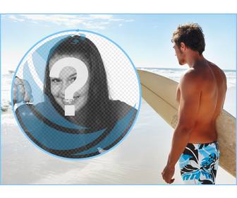 collage mit ihrem foto und einem surfer am strand